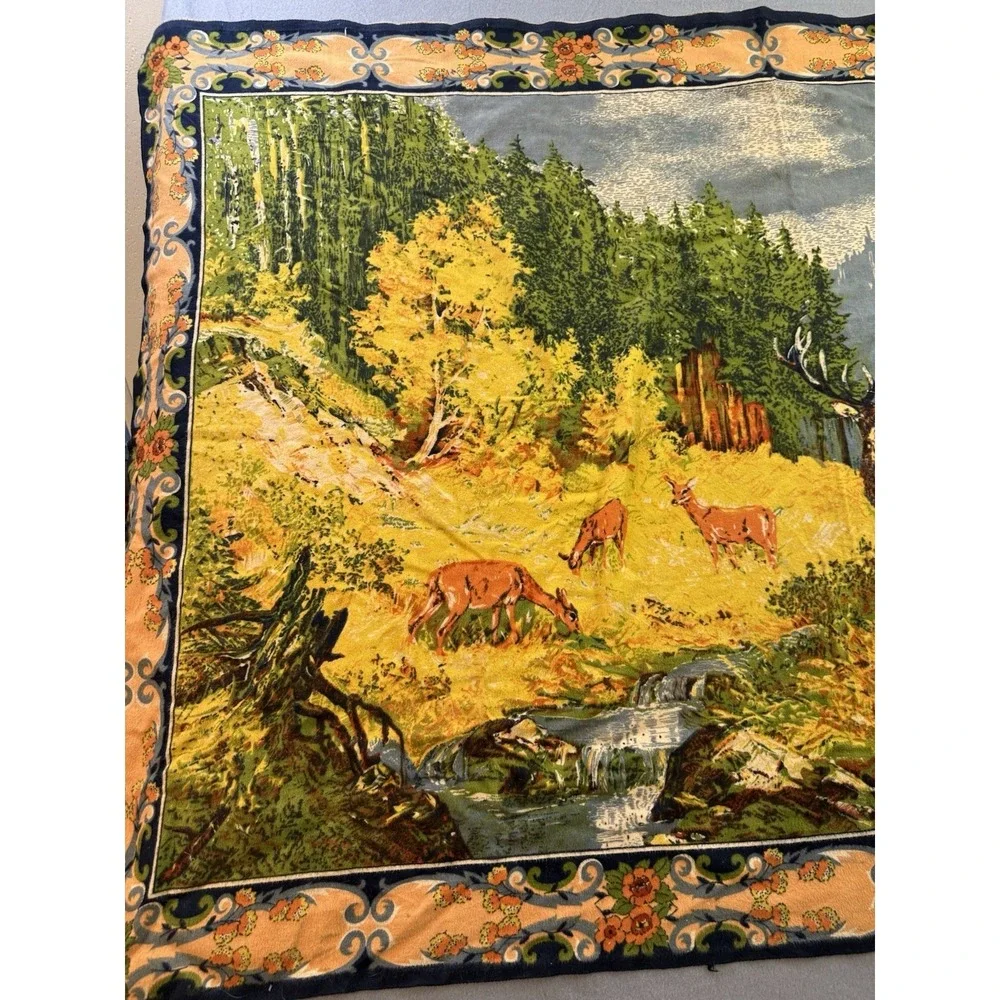 Deer Grazing On Mountain Side Wall Tapestry Vintage 4ft By 3ft